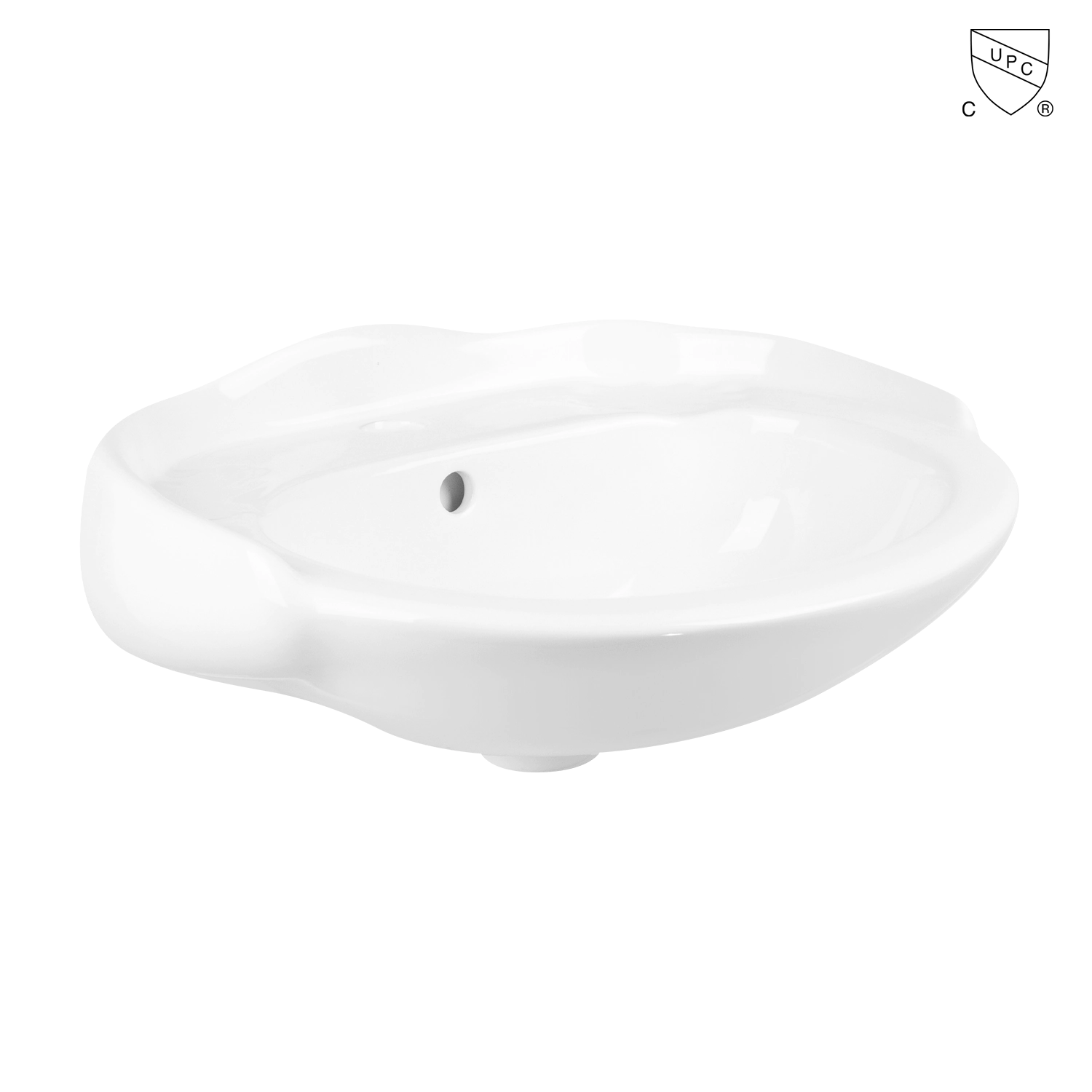 cupc wall-mounted bathroom sink 19 inches oval wash basin with pre-drilled overflow, faucet hole and backsplash